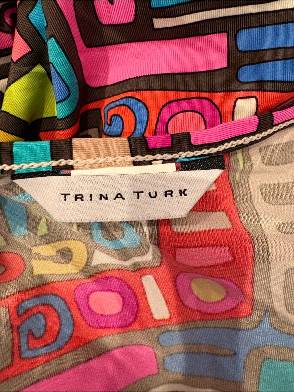 Trina Turk Bright Geometric Silk Scarf in Pink, Turquoise and Lime